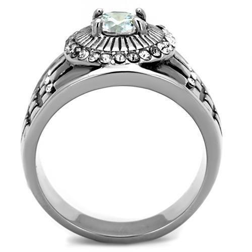 Mens Ring Round Cut Large Stainless Steel Ring with AAA Grade CZ in Clear - Jewelry Store by Erik Rayo