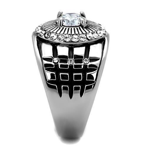 Mens Ring Round Cut Large Stainless Steel Ring with AAA Grade CZ in Clear - Jewelry Store by Erik Rayo