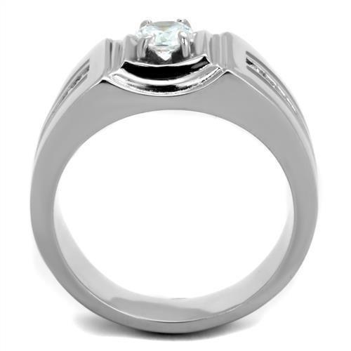 Mens Ring Round Cut Squared Center Stainless Steel Ring with AAA Grade CZ in Clear - Jewelry Store by Erik Rayo