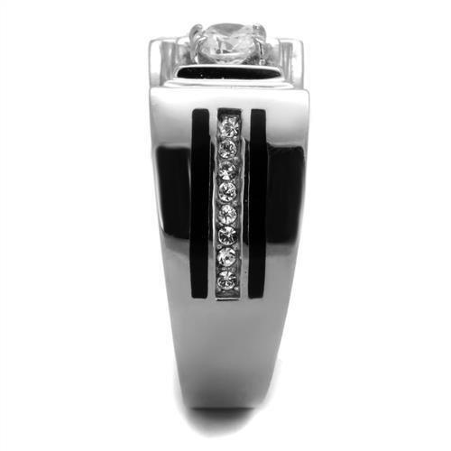 Mens Ring Round Cut Squared Center Stainless Steel Ring with AAA Grade CZ in Clear - Jewelry Store by Erik Rayo