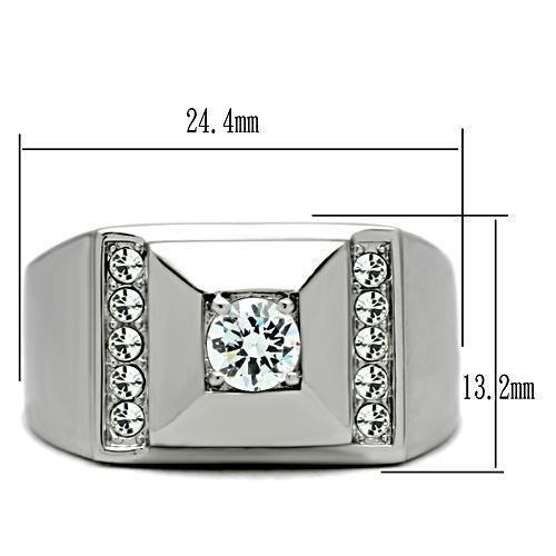 Mens Ring Round Cut Squared Stainless Steel Ring with AAA Grade CZ in Clear - Jewelry Store by Erik Rayo