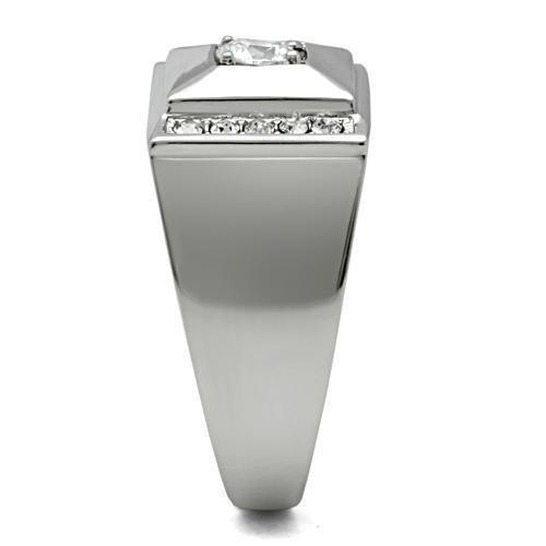 Mens Ring Round Cut Squared Stainless Steel Ring with AAA Grade CZ in Clear - Jewelry Store by Erik Rayo