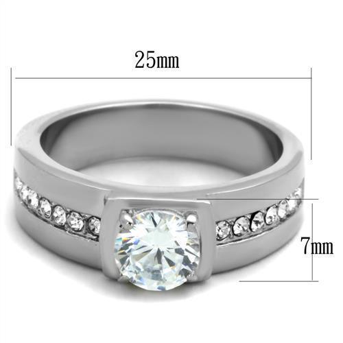 Mens Ring Round Cut Stainless Steel Ring with AAA Grade CZ in Clear - Jewelry Store by Erik Rayo