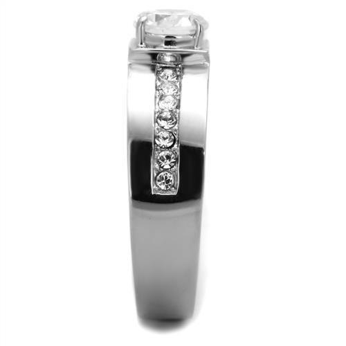 Mens Ring Round Cut Stainless Steel Ring with AAA Grade CZ in Clear - Jewelry Store by Erik Rayo