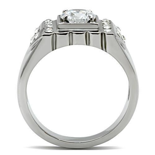 Mens Ring Round Cut Unique Stainless Steel Ring with AAA Grade CZ in Clear - Jewelry Store by Erik Rayo