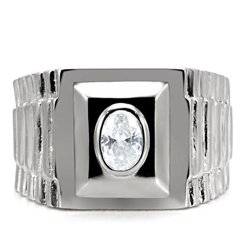 Mens Ring Round Squared Stainless Steel Ring with AAA Grade CZ in Clear - Jewelry Store by Erik Rayo