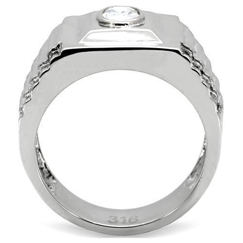 Mens Ring Round Squared Stainless Steel Ring with AAA Grade CZ in Clear - Jewelry Store by Erik Rayo