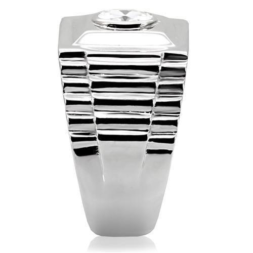 Mens Ring Round Squared Stainless Steel Ring with AAA Grade CZ in Clear - Jewelry Store by Erik Rayo