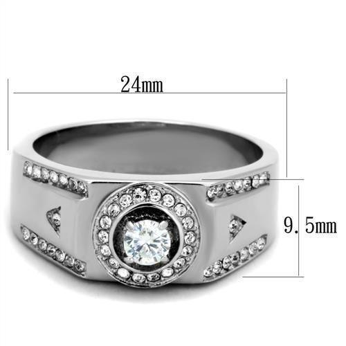 Mens Ring Round Stainless Steel Ring with AAA Grade CZ in Clear - Jewelry Store by Erik Rayo