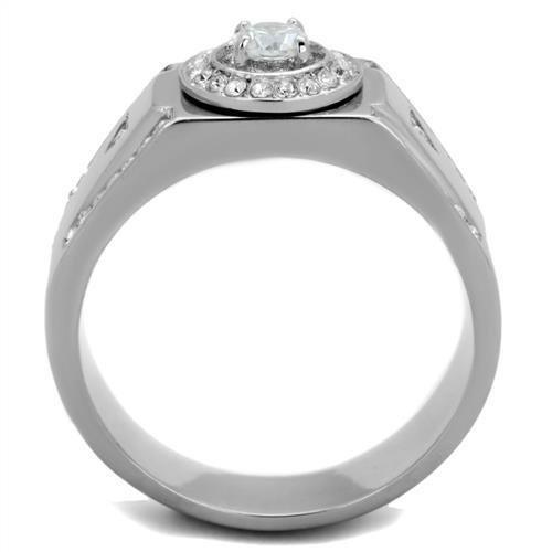 Mens Ring Round Stainless Steel Ring with AAA Grade CZ in Clear - Jewelry Store by Erik Rayo