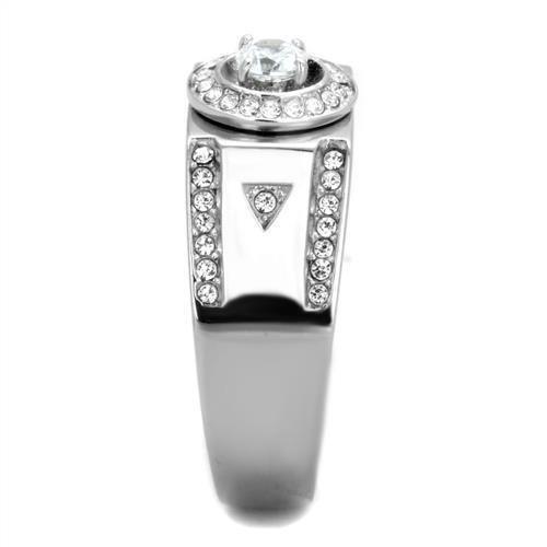 Mens Ring Round Stainless Steel Ring with AAA Grade CZ in Clear - Jewelry Store by Erik Rayo