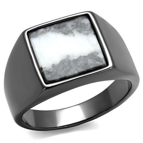 Mens Ring Semi-Precious Zebra Jasper in Gray Stainless Steel - Jewelry Store by Erik Rayo