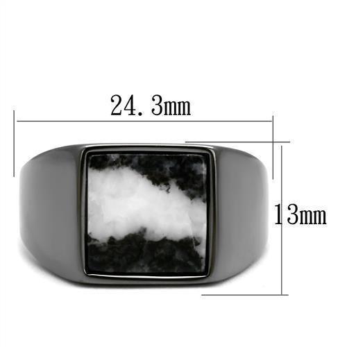 Mens Ring Semi-Precious Zebra Jasper in Gray Stainless Steel - Jewelry Store by Erik Rayo