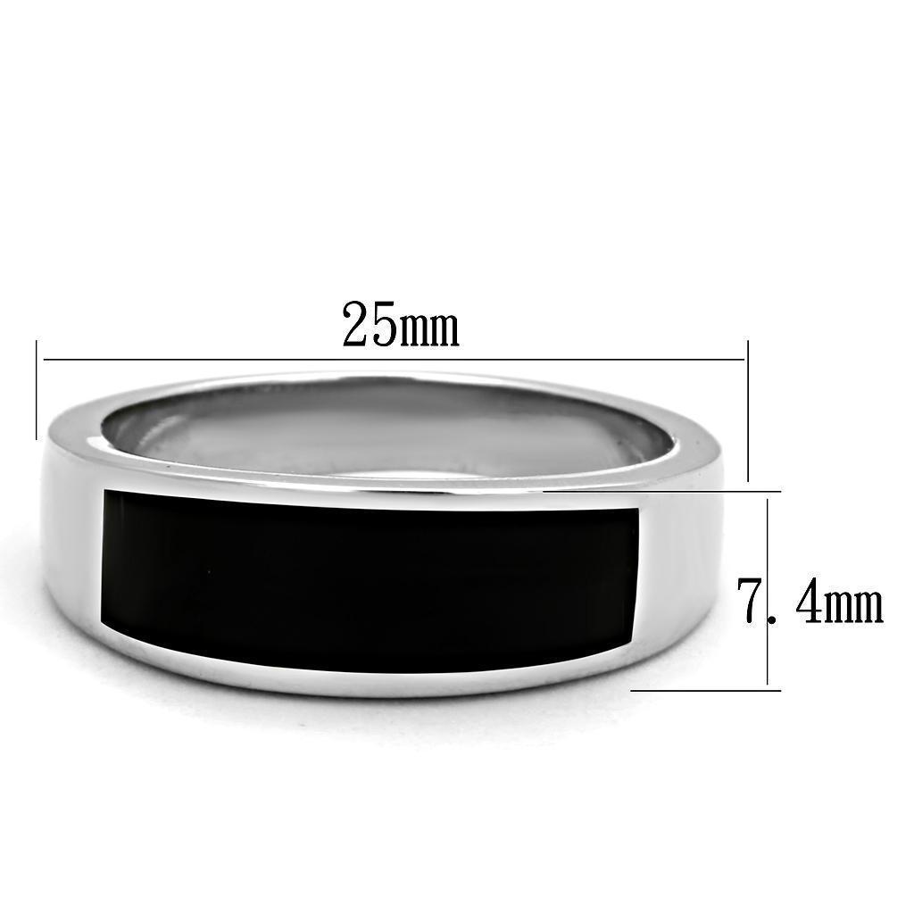 Mens Ring Silver and Black Stainless Steel Ring with Epoxy in Jet - Jewelry Store by Erik Rayo
