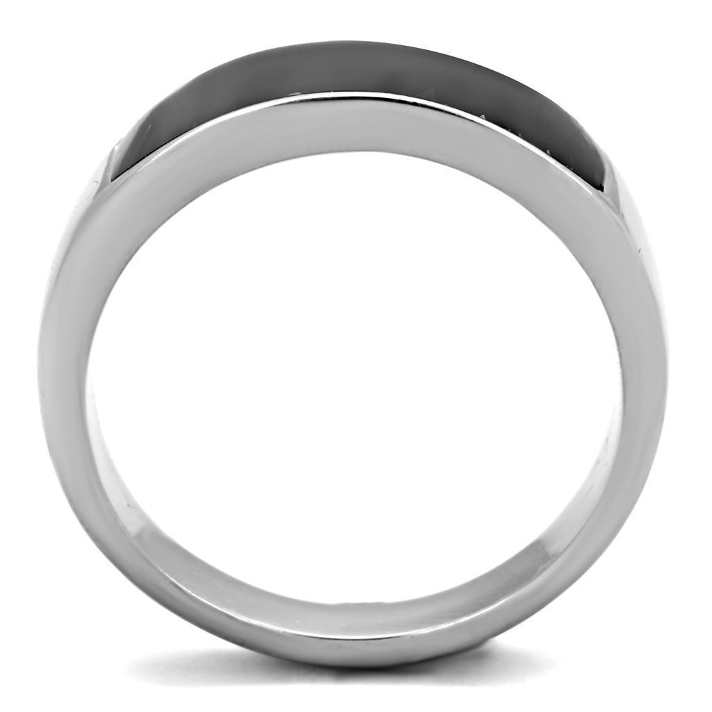 Mens Ring Silver and Black Stainless Steel Ring with Epoxy in Jet - Jewelry Store by Erik Rayo
