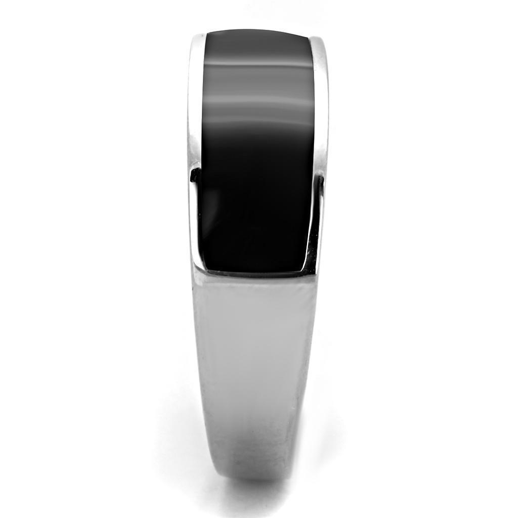 Mens Ring Silver and Black Stainless Steel Ring with Epoxy in Jet - Jewelry Store by Erik Rayo