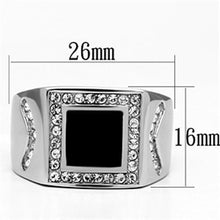 Load image into Gallery viewer, Mens Ring Silver Black Onyx Stainless Steel Ring with Top Grade Crystal in Clear - Jewelry Store by Erik Rayo
