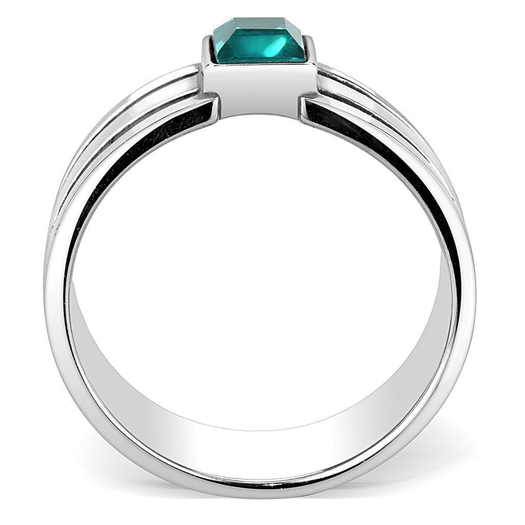Mens Ring Silver Black Stainless Steel Ring with Top Grade Crystal in Blue Zircon - Jewelry Store by Erik Rayo