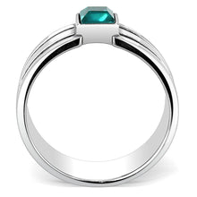 Load image into Gallery viewer, Mens Ring Silver Black Stainless Steel Ring with Top Grade Crystal in Blue Zircon - Jewelry Store by Erik Rayo
