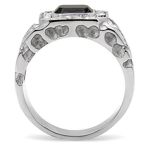 Mens Ring Silver Blue Emerald Cut Stainless Steel Ring with Top Grade Crystal in Montana - Jewelry Store by Erik Rayo