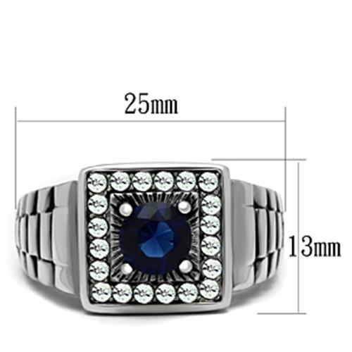 Mens Ring Silver Blue Round Cut Squared Stainless Steel Ring with Sapphire in Montana - Jewelry Store by Erik Rayo