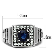 Load image into Gallery viewer, Mens Ring Silver Blue Round Cut Squared Stainless Steel Ring with Sapphire in Montana - Jewelry Store by Erik Rayo
