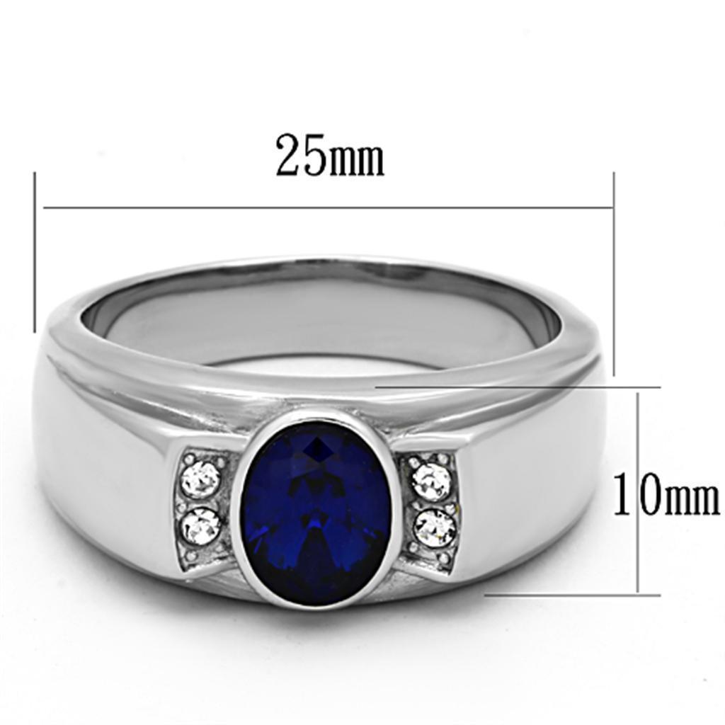 Mens Ring Silver Blue Round Stainless Steel Ring with Synthetic Sapphire in Montana - Jewelry Store by Erik Rayo