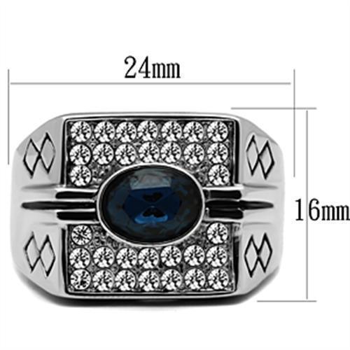 Mens Ring Silver Blue Stainless Steel Ring with Top Grade Synthetic Sapphire in Montana - Jewelry Store by Erik Rayo