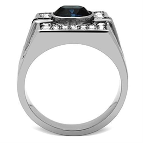 Mens Ring Silver Blue Stainless Steel Ring with Top Grade Synthetic Sapphire in Montana - Jewelry Store by Erik Rayo