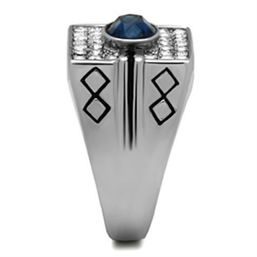 Mens Ring Silver Blue Stainless Steel Ring with Top Grade Synthetic Sapphire in Montana - Jewelry Store by Erik Rayo
