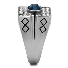 Load image into Gallery viewer, Mens Ring Silver Blue Stainless Steel Ring with Top Grade Synthetic Sapphire in Montana - Jewelry Store by Erik Rayo
