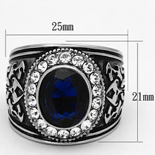 Load image into Gallery viewer, Mens Ring Silver Blue Unique Round Stainless Steel Ring with Synthetic Synthetic Glass in Montana - Jewelry Store by Erik Rayo
