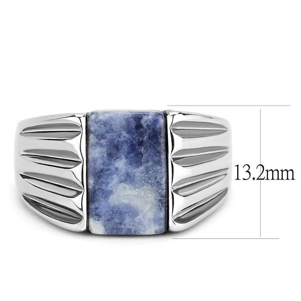 Mens Ring Silver Blue White Stainless Steel Ring with Semi-Precious Sodalite in Capri Blue - Jewelry Store by Erik Rayo