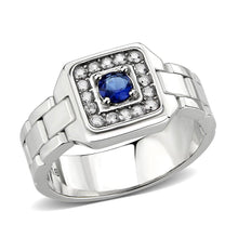 Load image into Gallery viewer, Mens Ring Silver BlueStainless Steel Ring with Synthetic Sapphire in Montana - Jewelry Store by Erik Rayo
