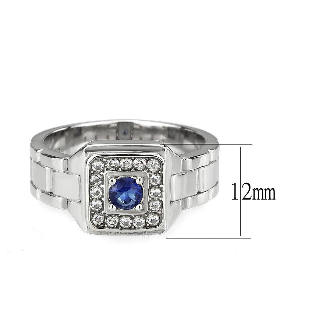 Mens Ring Silver BlueStainless Steel Ring with Synthetic Sapphire in Montana - Jewelry Store by Erik Rayo