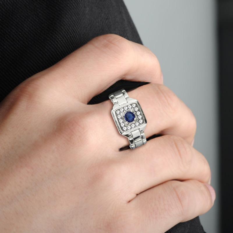 Mens Ring Silver BlueStainless Steel Ring with Synthetic Sapphire in Montana - Jewelry Store by Erik Rayo