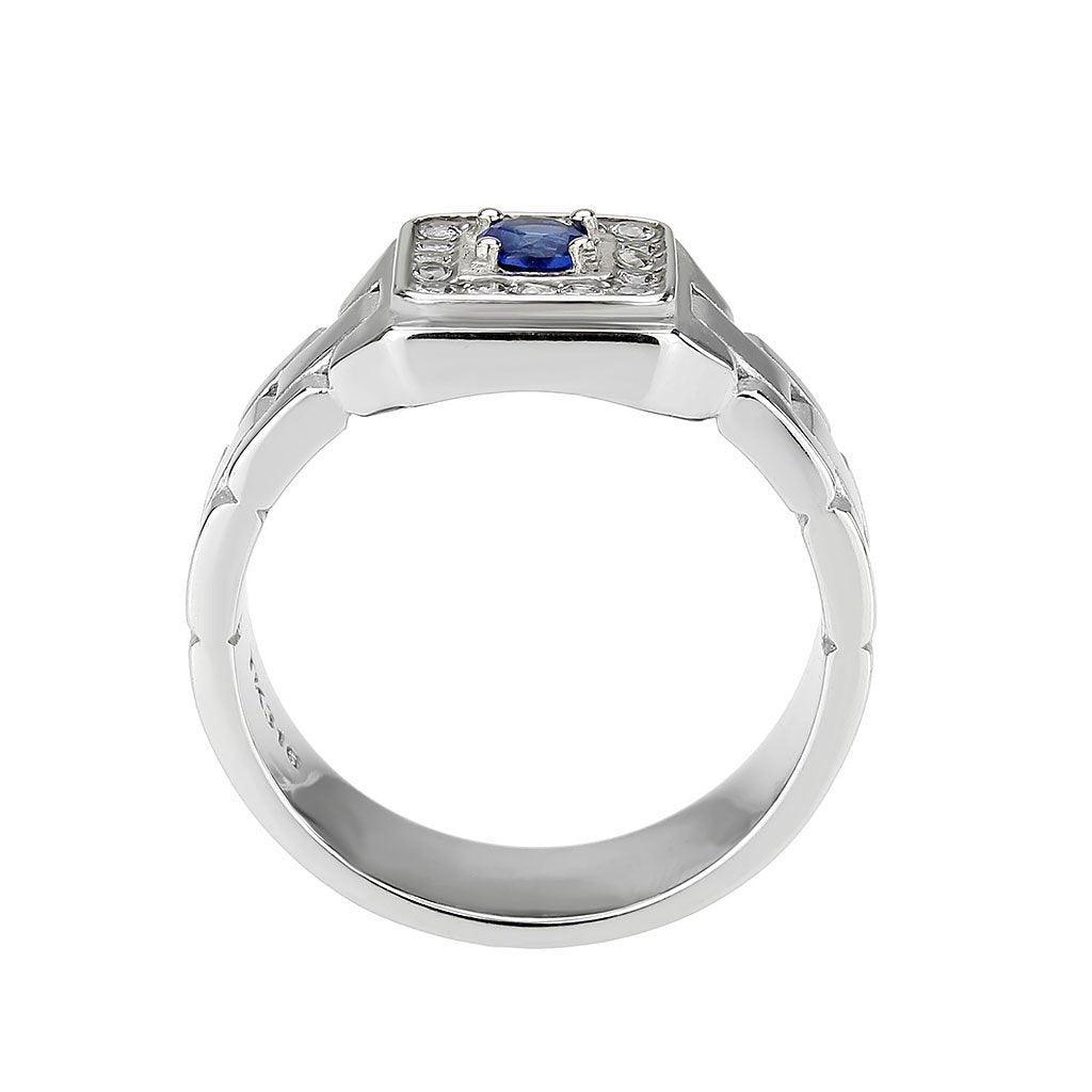 Mens Ring Silver BlueStainless Steel Ring with Synthetic Sapphire in Montana - Jewelry Store by Erik Rayo