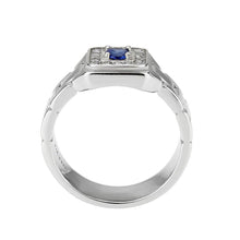 Load image into Gallery viewer, Mens Ring Silver BlueStainless Steel Ring with Synthetic Sapphire in Montana - Jewelry Store by Erik Rayo
