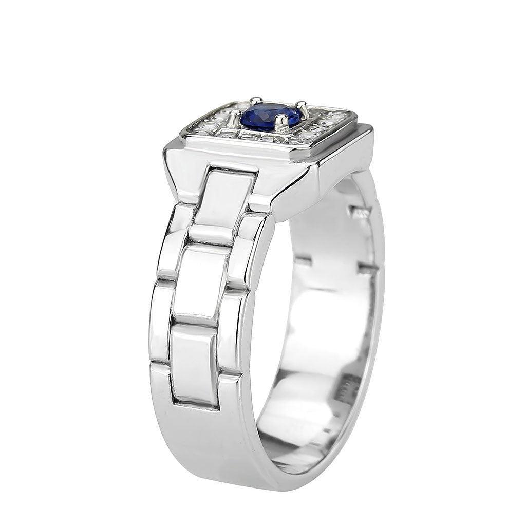 Mens Ring Silver BlueStainless Steel Ring with Synthetic Sapphire in Montana - Jewelry Store by Erik Rayo
