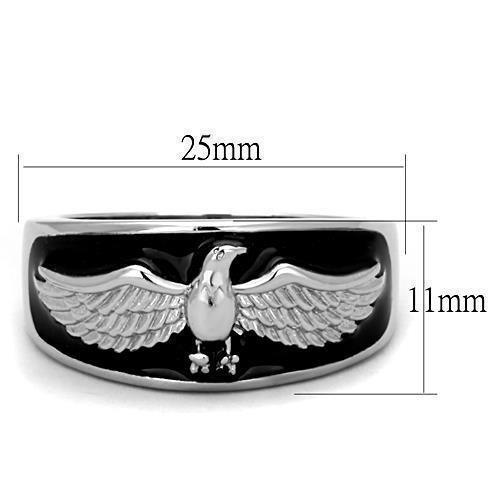 Mens Ring Silver Eagle Stainless Steel Ring with Epoxy in Jet - Jewelry Store by Erik Rayo