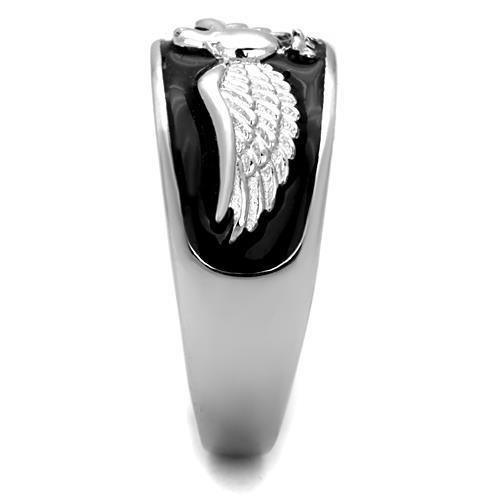Mens Ring Silver Eagle Stainless Steel Ring with Epoxy in Jet - Jewelry Store by Erik Rayo