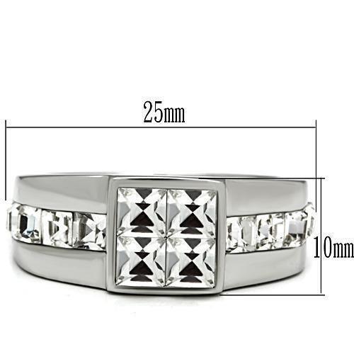 Mens Ring Silver Four Squared Princess Cut Accents Stainless Steel Ring with Top Grade Crystal in Clear - Jewelry Store by Erik Rayo