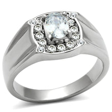 Load image into Gallery viewer, Mens Ring Silver Oval Cut Unique Stainless Steel Ring with AAA Grade CZ in Clear - Jewelry Store by Erik Rayo
