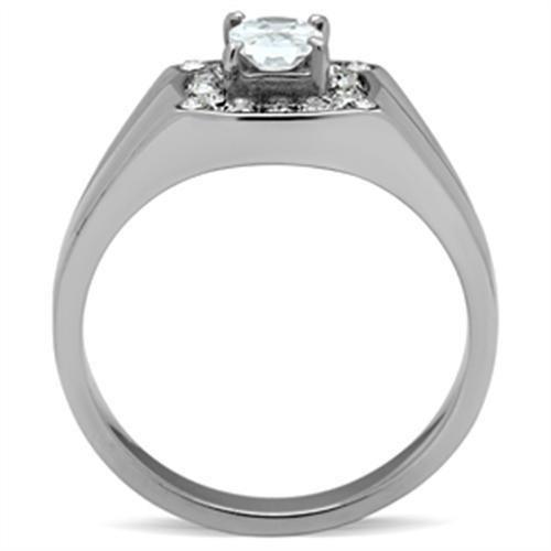 Mens Ring Silver Oval Cut Unique Stainless Steel Ring with AAA Grade CZ in Clear - Jewelry Store by Erik Rayo