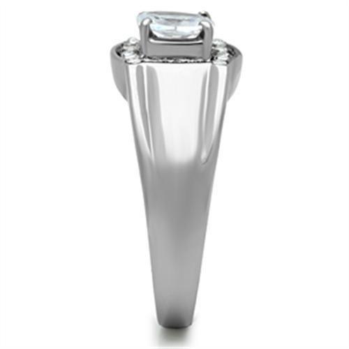 Mens Ring Silver Oval Cut Unique Stainless Steel Ring with AAA Grade CZ in Clear - Jewelry Store by Erik Rayo