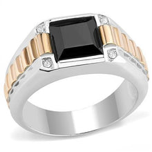 Load image into Gallery viewer, Mens Ring Silver Rose Gold Stainless Steel Ring with Synthetic Onyx in Jet - Jewelry Store by Erik Rayo
