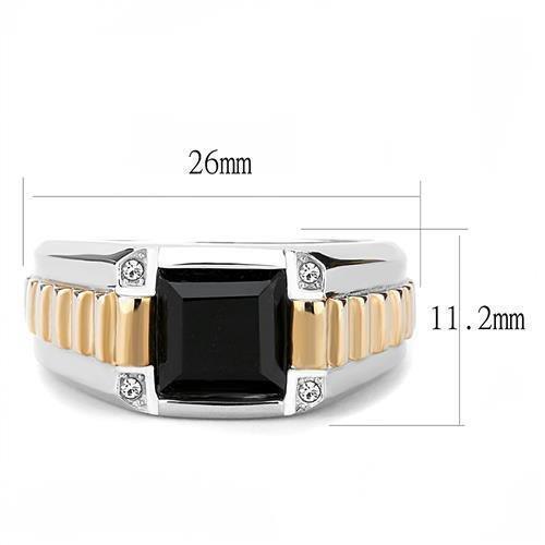 Mens Ring Silver Rose Gold Stainless Steel Ring with Synthetic Onyx in Jet - Jewelry Store by Erik Rayo