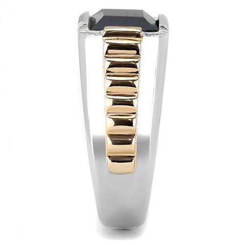 Mens Ring Silver Rose Gold Stainless Steel Ring with Synthetic Onyx in Jet - Jewelry Store by Erik Rayo
