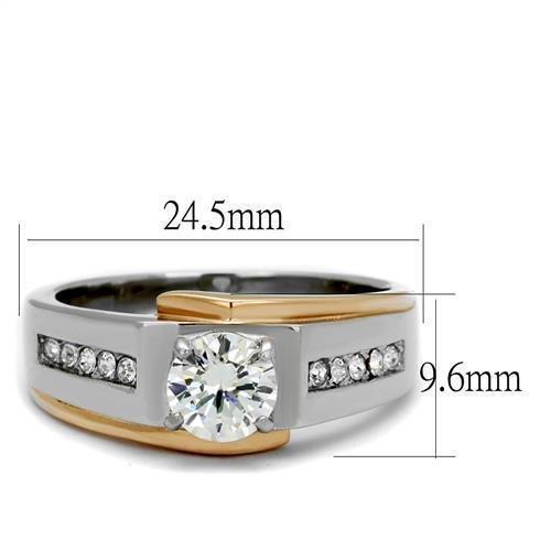 Mens Ring Silver Rose Gold Two Tone Stainless Steel Ring with AAA Grade CZ in Clear - Jewelry Store by Erik Rayo