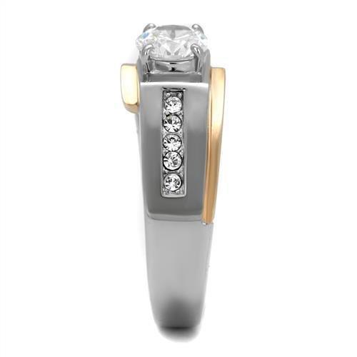 Mens Ring Silver Rose Gold Two Tone Stainless Steel Ring with AAA Grade CZ in Clear - Jewelry Store by Erik Rayo